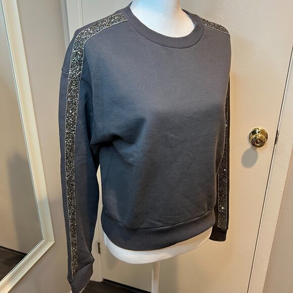 Zara Gray crewneck Embellished Sweatshirt, Size Small - Picture 3 of 11